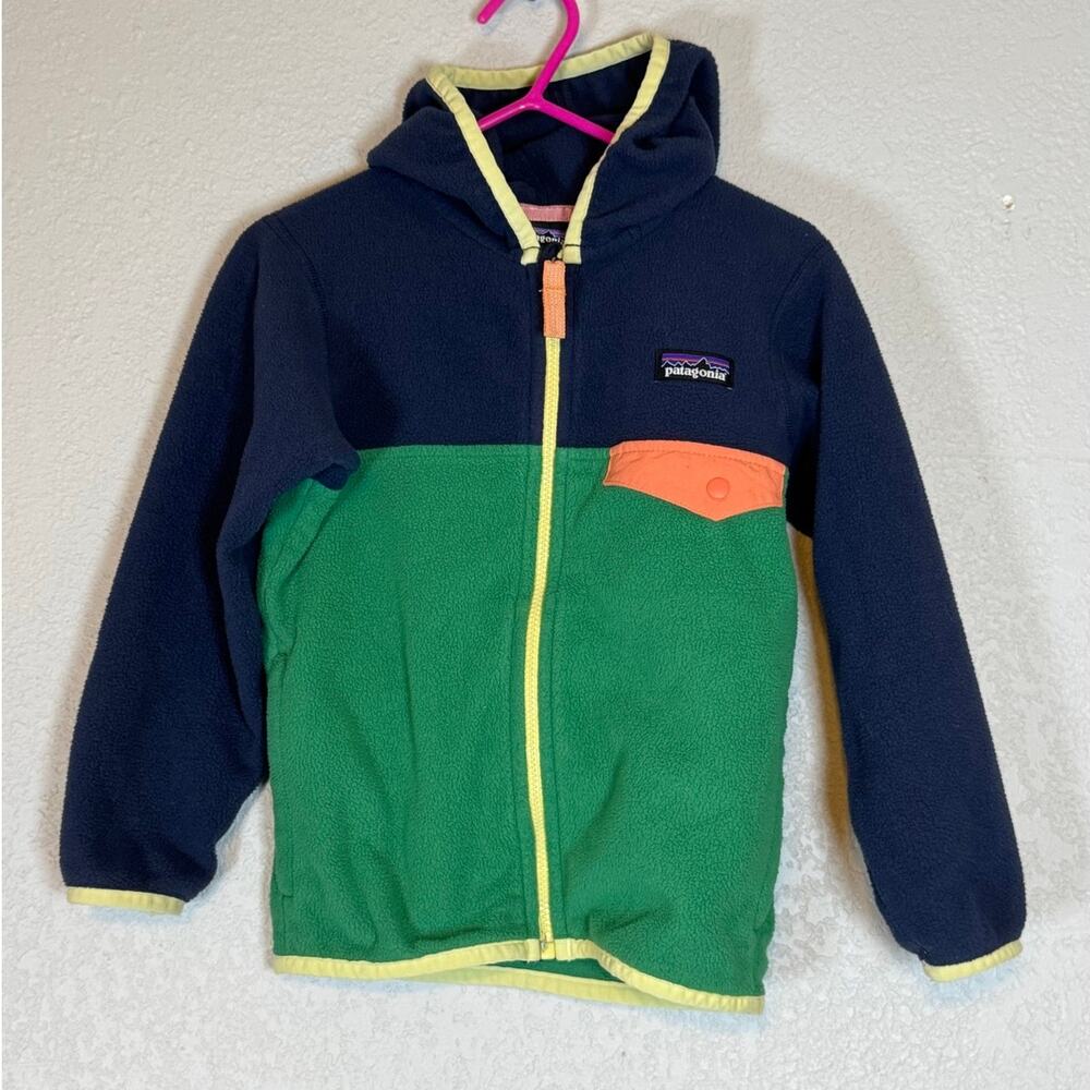 Patagonia Baby Micro D Snap T-Fleece Jacket Green Blue Color Block Full Zip 3T